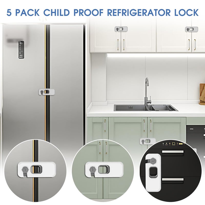 Wilbeva 5 Pack Fridge Locks with Self Adhesive, Refrigerator Latch for Kids, Toddlers and Children, Child & Baby Proofing Freezer Door Lock for, Cabinets and Drawers, Oven, Windows - Image 4